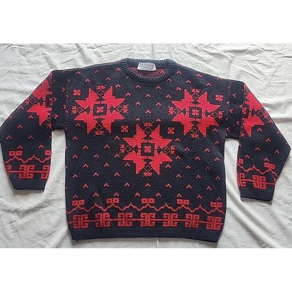 Vintage Gap Clothing CO Sweater Womens Small Red Black Ski Snowflake Hand Knit
